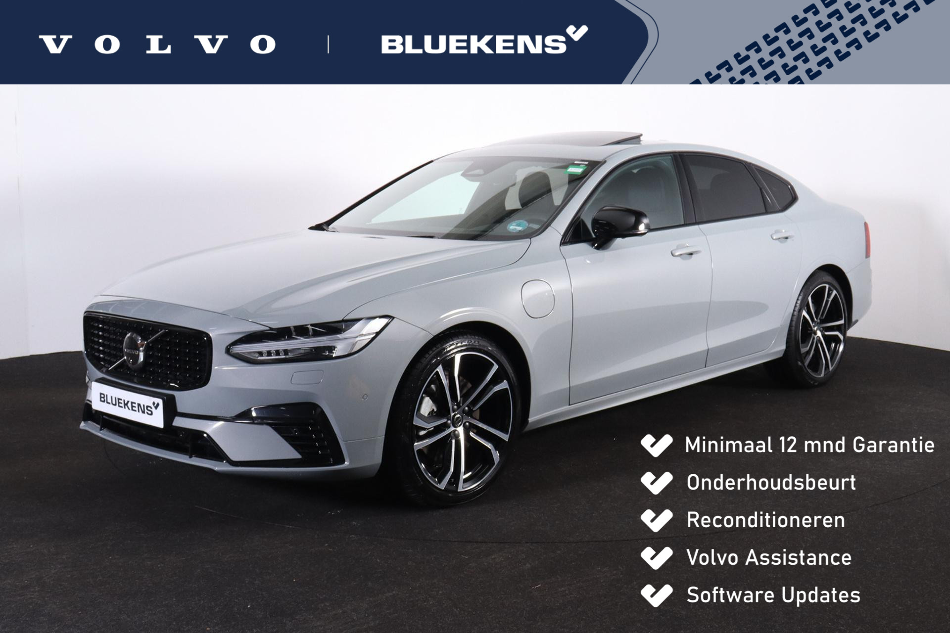 Volvo S90 T8 AWD Ultimate Dark - LONG RANGE - Luchtvering - Schuif/kanteldak - IntelliSafe Assist & Surround - 360° Camera - Bowers & Wilkins audio - Verwarmde voorstoelen, stuur & achterbank - Parkeersensoren voor & achter - Elektr. bedienb. voorstoelen met geheugen - Head up display - Extra getint glas - 20' LMV