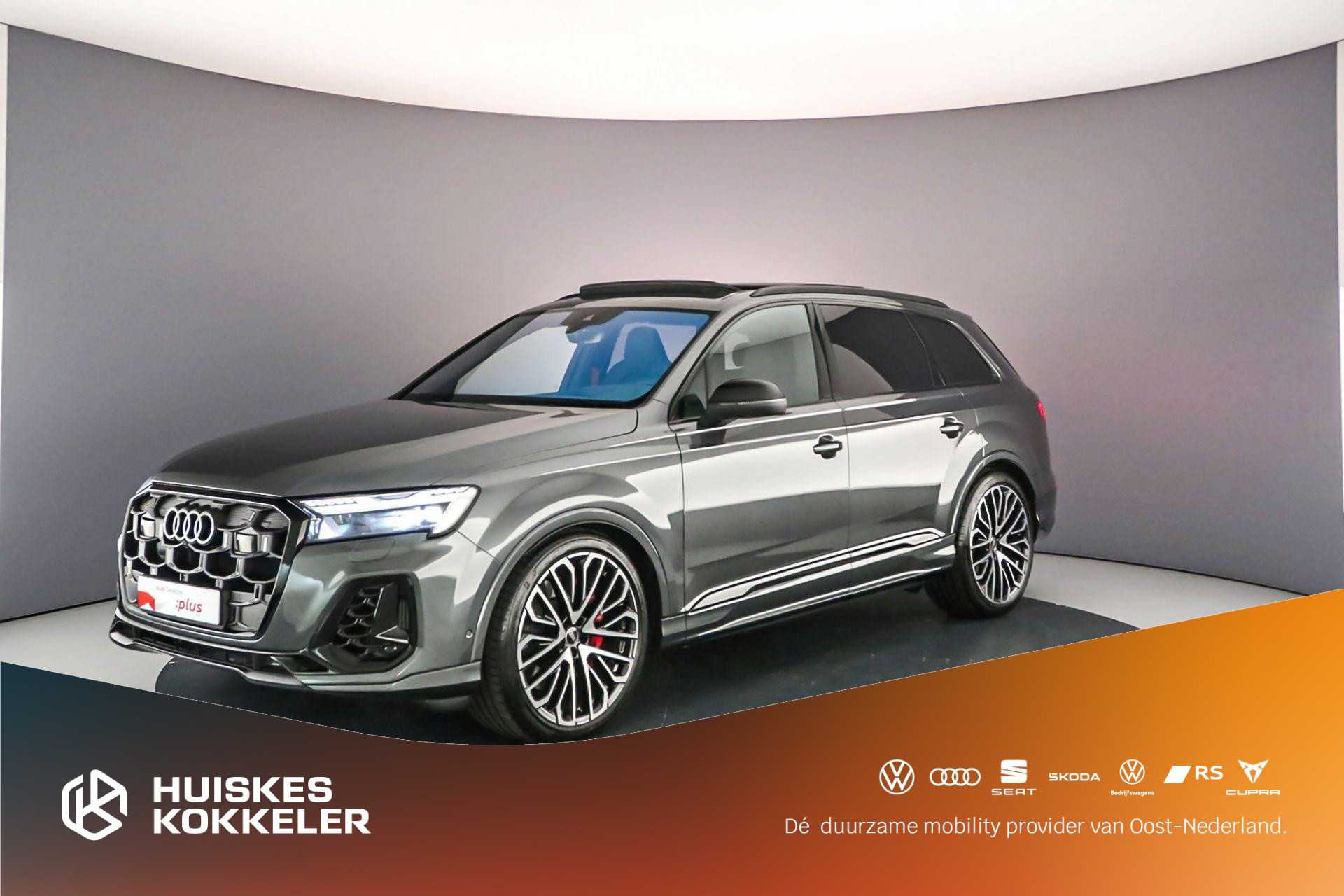 Audi SQ7 507pk 7p | Adv Onderstel | B&O | Pano | Head Up | Laser | Massage | 22 inch | 3de zitrij | Standkachel | Carbon | Sportdiff | Leder | Trekhaak |