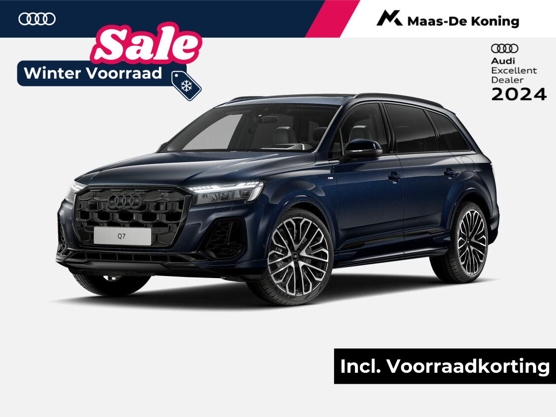 Audi Q7 Pro Line S 55 TFSI e 290 kW / 394 pk SUV 8 versn. Audi Q7 55 TFSI e quattro Pro Line S 394 PK · 22" LM Velgen · Head-Up display · Vierwiel besturing · HD Matrix + Audi Laserlicht · Digitale OLED achterlichten · Glazen Panoramadak